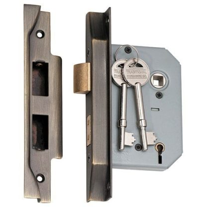 2155 - 5 Lever Rebated Mortice Lock - Antique Brass with a 57mm Backset - Image 2