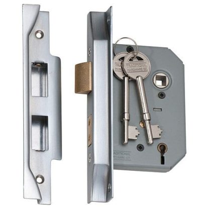 2179 - 5 Lever Rebated Mortice Lock - Satin Chrome with a 57mm Backset - Image 2