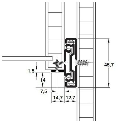 Drawer Slide Soft Close - Bottom Mount - Zinc - 300 to 600mm - Image 2