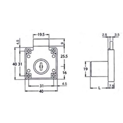 Projection Drawer Lock 19mmx22mm  Black  Keyed Alike - Image 2