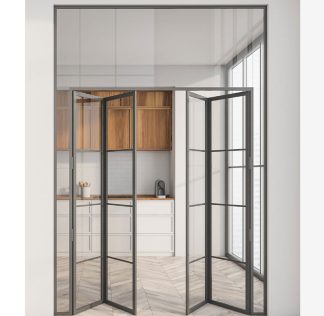 a glass door in a room