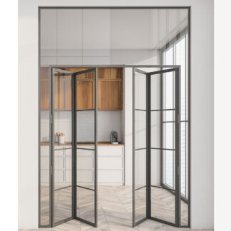 a glass door in a room
