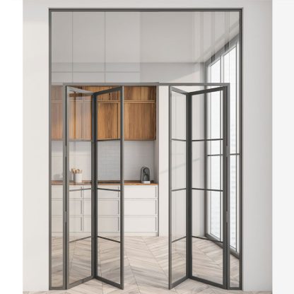 a glass door in a room