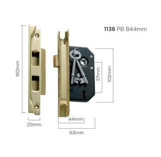 1138 - Rebated Lock - Polished Brass - 44mm Backset