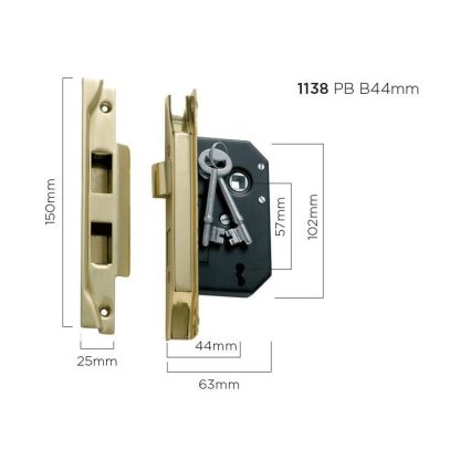 1138 - Rebated Lock - Polished Brass - 44mm Backset