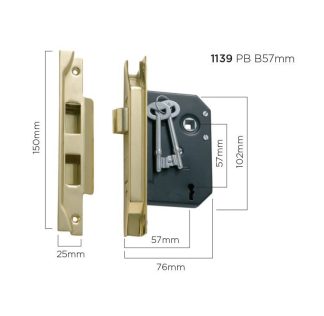 1139 - Rebated Lock - Polished Brass - 57mm Backset