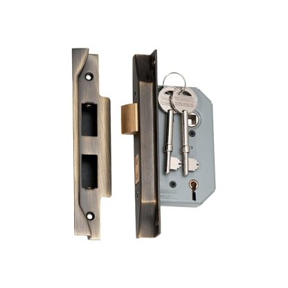 2154 - 5 Lever Rebated Mortice Lock - Antique Brass with a 46mm Backset