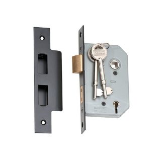 2182 - 5 Lever Mortice Lock - Matt Black with a 46mm Backset