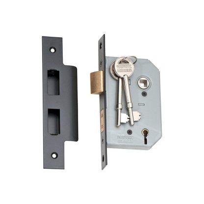 2182 - 5 Lever Mortice Lock - Matt Black with a 46mm Backset