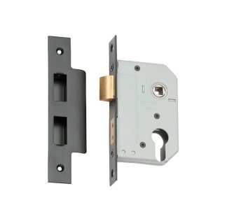 Mortice Lock Euro Matt Black CTC47.5mm Backset 46mm