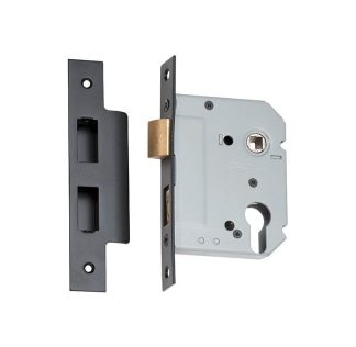Mortice Lock Euro Matt Black CTC47.5mm Backset 57mm
