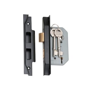 2186 - 5 Lever Rebated Mortice Lock - Matt Black with a 46mm Backset