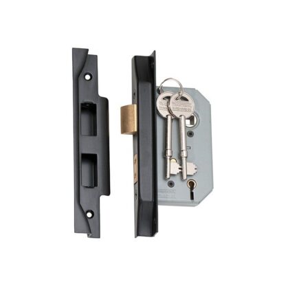 2186 - 5 Lever Rebated Mortice Lock - Matt Black with a 46mm Backset