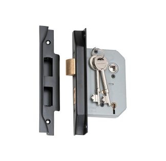 2187 - 5 Lever Rebated Mortice Lock - Matt Black with a 57mm Backset