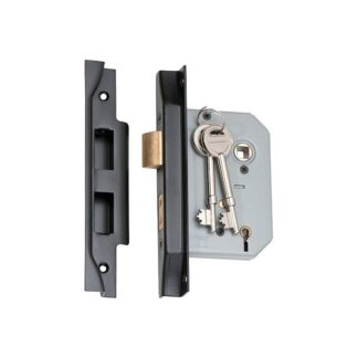 2187 - 5 Lever Rebated Mortice Lock - Matt Black with a 57mm Backset