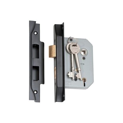 2187 - 5 Lever Rebated Mortice Lock - Matt Black with a 57mm Backset