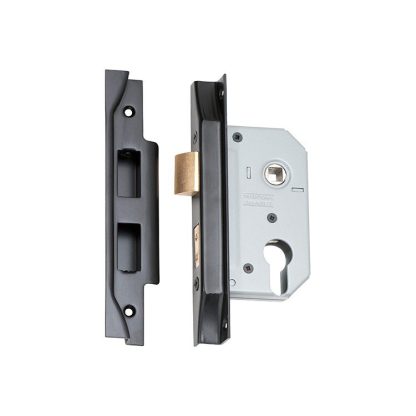 Mortice Lock Euro Rebated Matt Black CTC47.5mm Backset 46mm