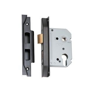 Mortice Lock Euro Rebated Matt Black CTC47.5mm Backset 57mm