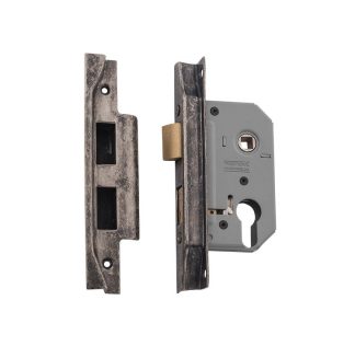 Mortice Lock Euro Rebated Rumbled Nickel CTC47.5mm Backset 46mm