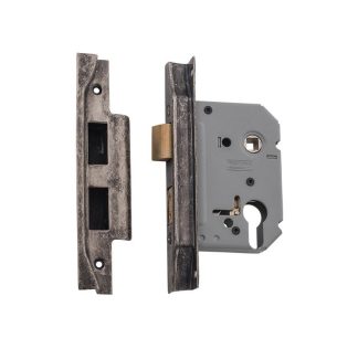 Mortice Lock Euro Rebated Rumbled Nickel CTC47.5mm Backset 57mm