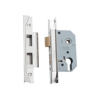 Mortice Lock Euro Rebated Polished Nickel CTC47.5mm Backset 46mm