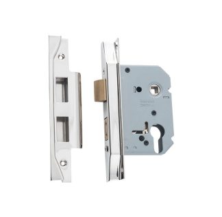 Mortice Lock Euro Rebated Polished Nickel CTC47.5mm Backset 57mm