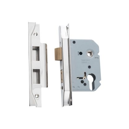 Mortice Lock Euro Rebated Polished Nickel CTC47.5mm Backset 57mm