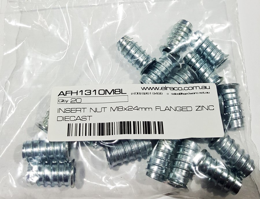 Insert Nut M8 Thread x 24mm. Flanged. Packs of 20 pcs - Image 2