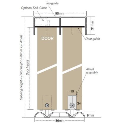 Robemaker Kit For Three Sliding Doors 2420mm Long Clear Anodised -Cowdroy P58122 - Image 2