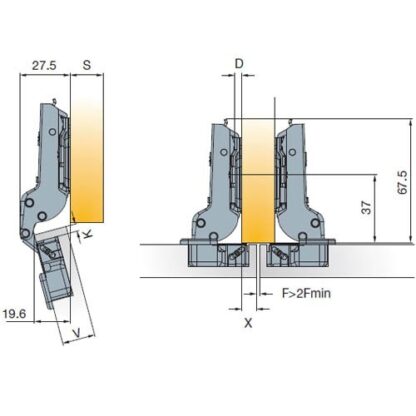 Concealed Hinge Half Overlay. Clip On - Image 3