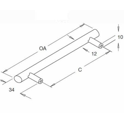 Rail Handle - 12mm Bar - Chrome Plate - Image 2