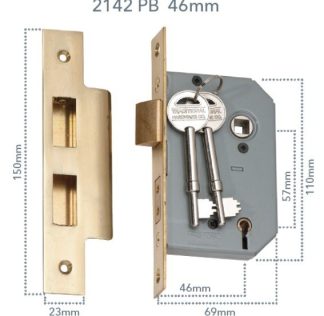 2142 - 5 Lever Mortice Lock - Polished Brass with a 46mm Backset