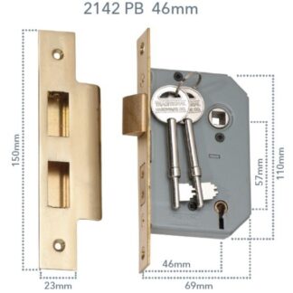 2142 - 5 Lever Mortice Lock - Polished Brass with a 46mm Backset