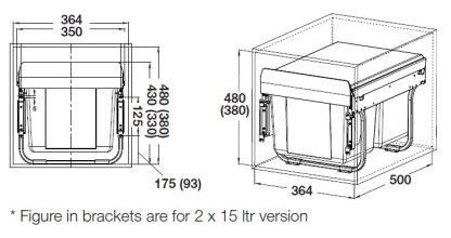 Waste Bin- Hafele- 2 x 15litre- Dark Grey Bins - Image 2