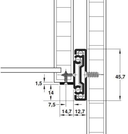 Drawer Slide, Full Extension. Bottom Mount 45kg - Image 3