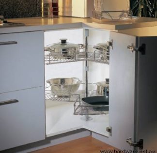 Revolving Corner Unit. 3/4 Lazy Susan. 700mm Diameter. Chrome Finish Steel Baskets