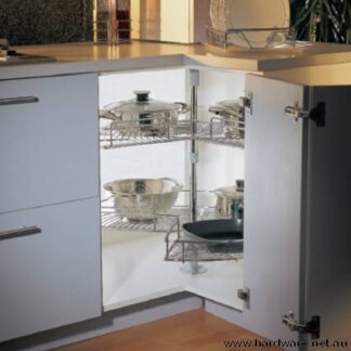 Revolving Corner Unit. 3/4 Lazy Susan. 700mm Diameter. Chrome Finish Steel Baskets