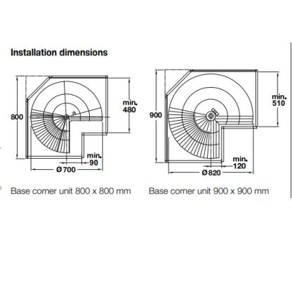 Revolving Corner Unit. 3/4 Lazy Susan. 820mm Diameter. Chrome Finish Steel Baskets - Image 2