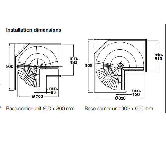 Revolving Corner Unit. 3/4 Lazy Susan. 700mm Diameter. Chrome Finish Steel Baskets - Image 2