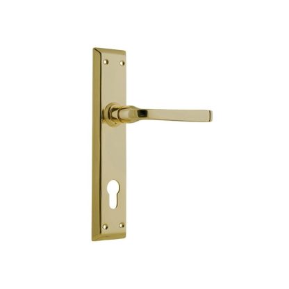 Tradco 0675E85 Door Lever Menton Euro Polished Brass CTC85mm H225xW50xP75mm