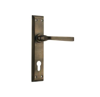 Tradco 0678E85 Door Lever Menton Euro Antique Brass CTC85mm H225xW50xP75mm