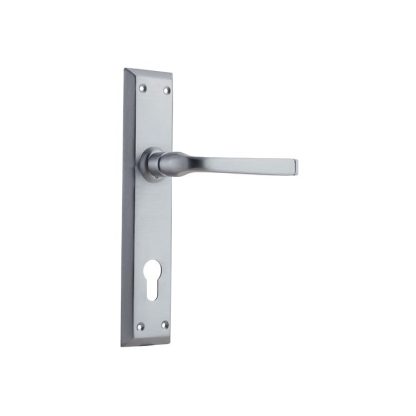 Tradco 0687E85 Door Lever Menton Euro Satin Chrome CTC85mm H225xW50xP75mm