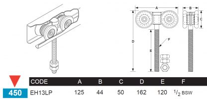 Eltrak EH13LP Sliding Door Roller with Nylon Tyres dimensions