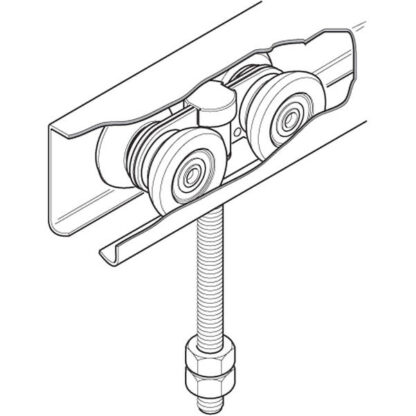 Line drawing Eltrak Four Wheel Carriage for Sliding Doors to 200kg. ED14LP