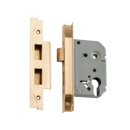 Mortice Lock Euro Rebated Satin Brass CTC47.5mm Backset 57mm