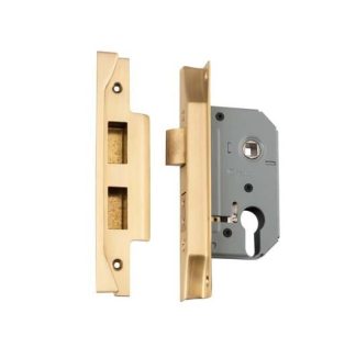 Mortice Lock Euro Rebated Satin Brass CTC47.5mm Backset 46mm