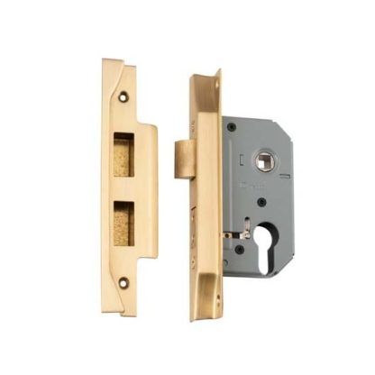 Mortice Lock Euro Rebated Satin Brass CTC47.5mm Backset 46mm