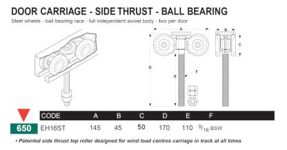 Eltrak Heavy Sliding Door Roller. EH16ST 650kg. - Image 3