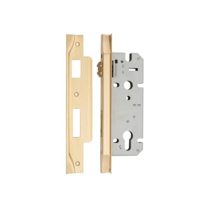 6112 - Mortice Lock Roller Euro Rebated Satin Brass CTC85mm Backset 45mm