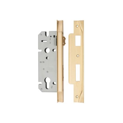 6112 - Mortice Lock Roller Euro Rebated Satin Brass CTC85mm Backset 45mm - Image 2